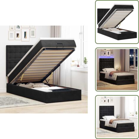 Coprimaterasso - vidaXL Struttura Letto Pouf con Materassi Nero 90x200 cm in Velluto - Luci a LED
