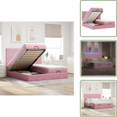 Coprimaterasso - vidaXL Struttura Letto Pouf con Materassi Rosa 160x200 cm Velluto - Luci a LED
