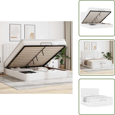 Coprimaterasso - vidaXL Struttura Letto Pouf con Materasso Bianco 180x200 cm Similpelle - Letto con testiera