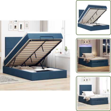 Coprimaterasso - vidaXL Struttura Letto Pouf con Materasso Blu 120x190 cm in Tessuto - Luci a LED