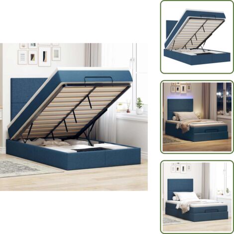 Coprimaterasso - vidaXL Struttura Letto Pouf con Materasso Blu 120x200 cm in Tessuto - Luci a LED