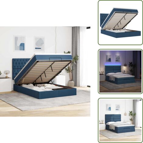 Coprimaterasso - vidaXL Struttura Letto Pouf con Materasso Blu 140x190 cm in Tessuto - Luci a LED