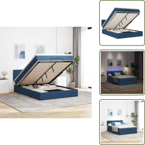 Coprimaterasso - vidaXL Struttura Letto Pouf con Materasso Blu 140x200cm in Tessuto - Luci a LED