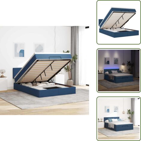 Coprimaterasso - vidaXL Struttura Letto Pouf con Materasso Blu 140x200cm in Tessuto - Luci a LED