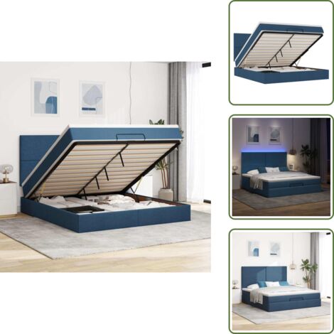 Coprimaterasso - vidaXL Struttura Letto Pouf con Materasso Blu 160x200 cm in Tessuto - Luci a LED