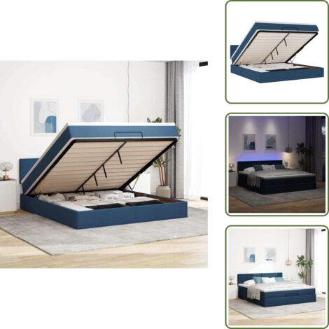 Coprimaterasso - vidaXL Struttura Letto Pouf con Materasso Blu 160x200 cm in Tessuto - Luci a LED