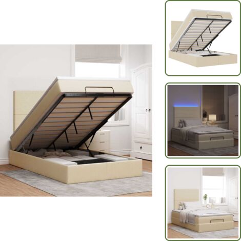 Coprimaterasso - vidaXL Struttura Letto Pouf con Materasso Crema 120x200 cm in Tessuto - Luci a LED