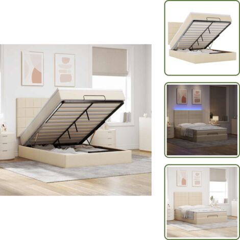 Coprimaterasso - vidaXL Struttura Letto Pouf con Materasso Crema 140x190 cm in Tessuto - Luci a LED