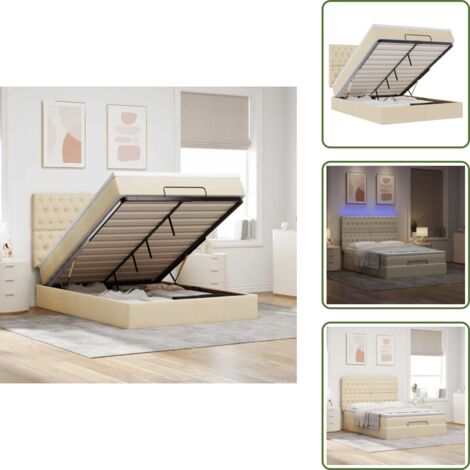 Coprimaterasso - vidaXL Struttura Letto Pouf con Materasso Crema 140x200 cm in Tessuto - Luci a LED