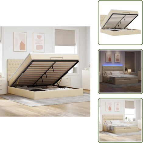 Coprimaterasso - vidaXL Struttura Letto Pouf con Materasso Crema 180x200 cm in Tessuto - Luci a LED