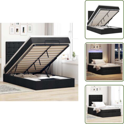 Coprimaterasso - vidaXL Struttura Letto Pouf con Materasso Nero 120x200 cm in Tessuto - Luci a LED