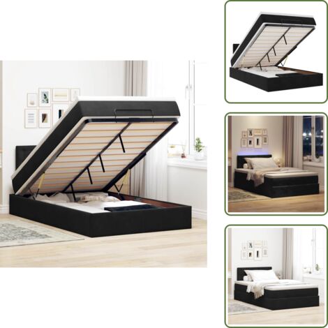 Coprimaterasso - vidaXL Struttura Letto Pouf con Materasso Nero 120x200 cm Velluto - Luci a LED