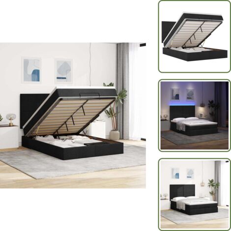 Coprimaterasso - vidaXL Struttura Letto Pouf con Materasso Nero 140x190 cm in Tessuto - Luci a LED