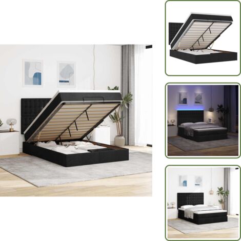 Coprimaterasso - vidaXL Struttura Letto Pouf con Materasso Nero 140x190 cm in Tessuto - Luci a LED