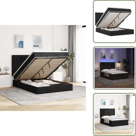 Coprimaterasso - vidaXL Struttura Letto Pouf con Materasso Nero 140x200 cm in Tessuto - Luci a LED