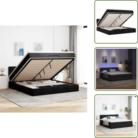 Coprimaterasso - vidaXL Struttura Letto Pouf con Materasso Nero 160x200 cm in Tessuto - Luci a LED