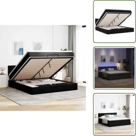 Coprimaterasso - vidaXL Struttura Letto Pouf con Materasso Nero 160x200 cm in Tessuto - Luci a LED