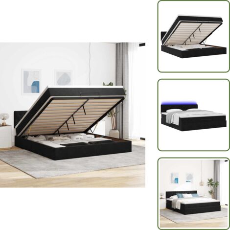 Coprimaterasso - vidaXL Struttura Letto Pouf con Materasso Nero 160x200 cm in Velluto - Luci a LED