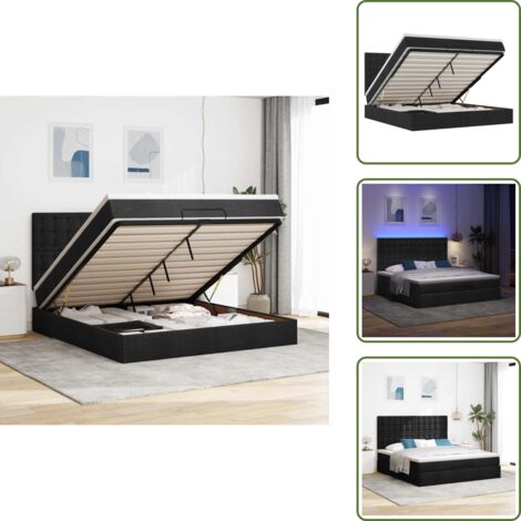 Coprimaterasso - vidaXL Struttura Letto Pouf con Materasso Nero 180x200 cm in Tessuto - Luci a LED