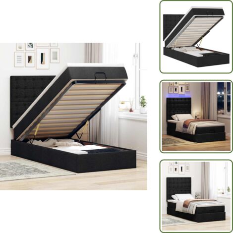 Coprimaterasso - vidaXL Struttura Letto Pouf con Materasso Nero 90x190 cm in Tessuto - Luci a LED