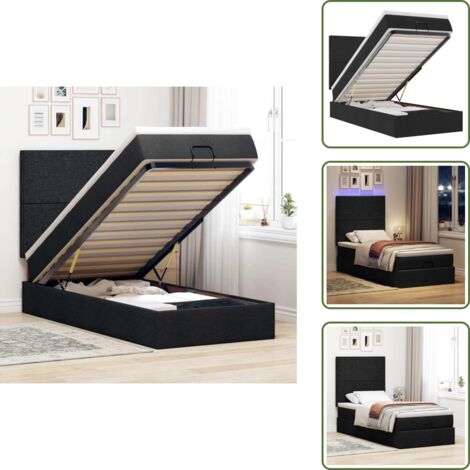 Coprimaterasso - vidaXL Struttura Letto Pouf con Materasso Nero 90x200 cm in Tessuto - Luci a LED