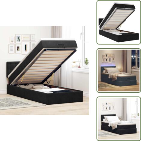Coprimaterasso - vidaXL Struttura Letto Pouf con Materasso Nero 90x200 cm in Velluto - Luci a LED