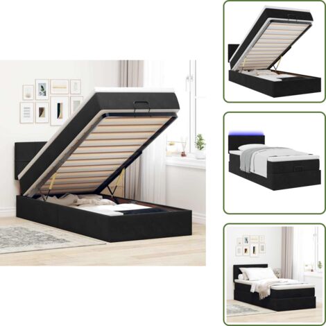 Coprimaterasso - vidaXL Struttura Letto Pouf con Materasso Nero 90x200 cm in Velluto - Luci a LED