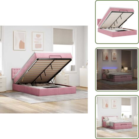 Coprimaterasso - vidaXL Struttura Letto Pouf con Materasso Rosa 140x190 cm in Velluto - Luci a LED