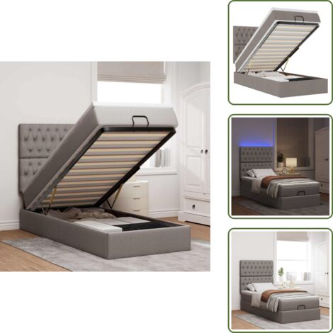 Coprimaterasso - vidaXL Struttura Letto Pouf con Materasso Tortora 100x200cm in Tessuto - Luci a LED