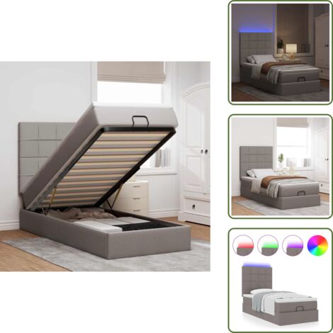 Coprimaterasso - vidaXL Struttura Letto Pouf con Materasso Tortora 100x200cm in Tessuto - Luci a LED