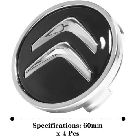 coprimozzi, coprimozzi per auto da 60 mm, coprimozzi in ABS, coprimozzi centrali, coprimozzi centrali compatibili con mozzi in alluminio Citroen C1 C2 C3 C4 C5, neri