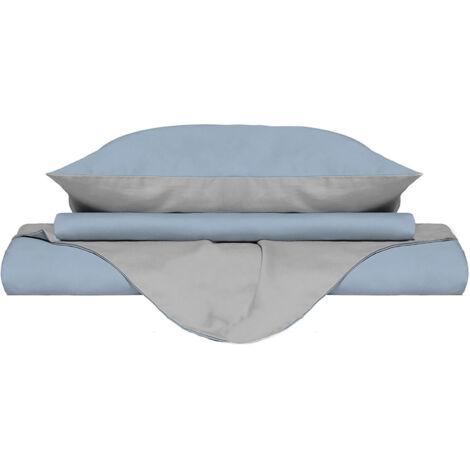 Copripiumino 1 Piazza e Mezzo con Sacco e Federe Doubleface Azzurro/Grigio Chiaro