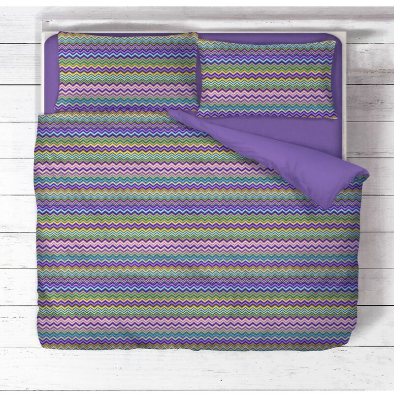 Copripiumino Beatrice Lilla In Puro Cotone Made In Italy Cm. 155x200