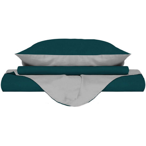 Copripiumino con Sacco e Federe Doubleface Verde Petrolio/Grigio Chiaro 1 Piazza e Mezzo