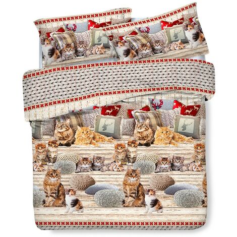 COPRIPIUMINO GATTO gatti CUSCINI in Puro Cotone Cm. 250x200