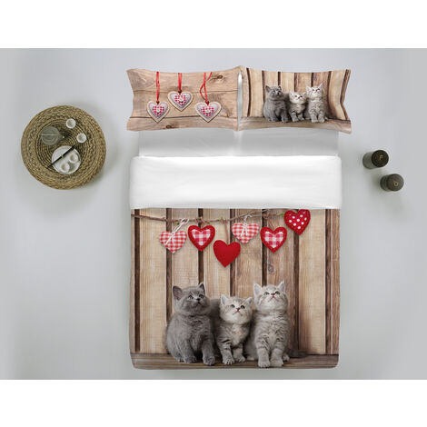 Copripiumino In 100% Cotone Stampa Digitale Modello Fresh Dis. 34 Cat, misuraSingolocoloreCat