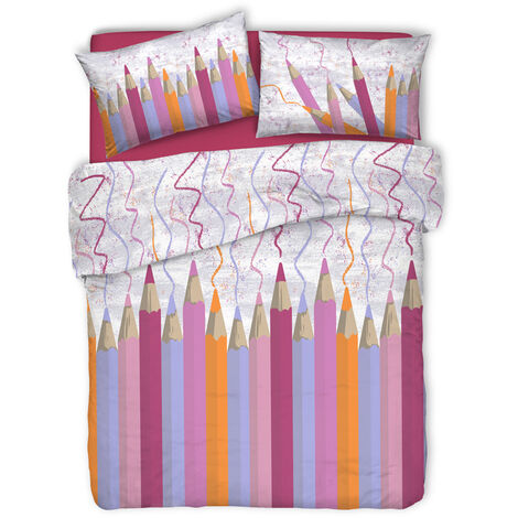 Copripiumino Linea Pensieri Delicati In 100% Cotone Dis. Matitoni Colore Fucsia, misuraSingolocoloreFucsia