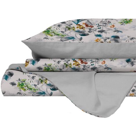 Copripiumino Matrimoniale con Federe Stampato in Puro Cotone Flora