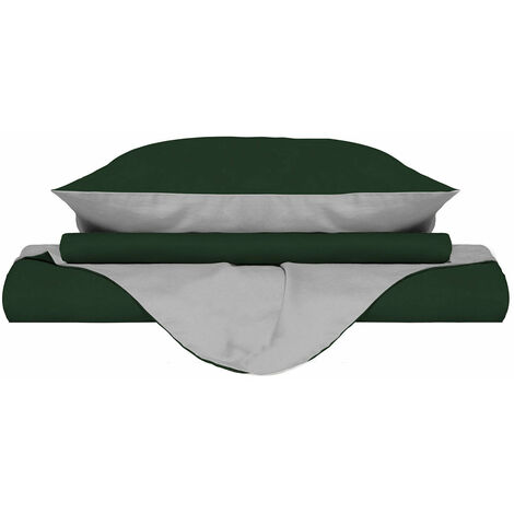 Copripiumino Matrimoniale con Sacco e Federe Double Face Verde Oliva/Grigio Chiaro