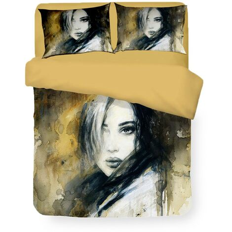 COPRIPIUMINO Rasatello HD FOTOGRAFICO Dipinto DONNA Isabel Matrimoniale cm. 250x200 oro