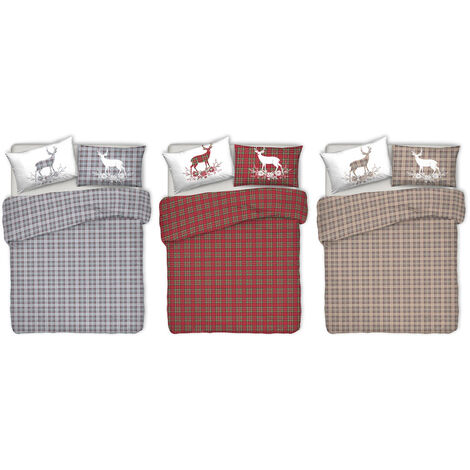 Copripiumino Sacco Piumone Pensieri Delicati 100% Cotone Dis. Cervo Tartan, misuraSingolocoloreRosso