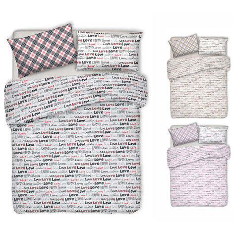 Copripiumino Sacco Piumone Pensieri Delicati 100% Cotone Disegno Love Love, misuraSingolocoloreRosa