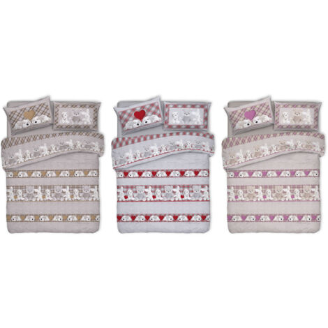 Copripiumino Sacco Piumone Pensieri Delicati Cotone Disegno Peluches, misuraSingolocoloreRosa
