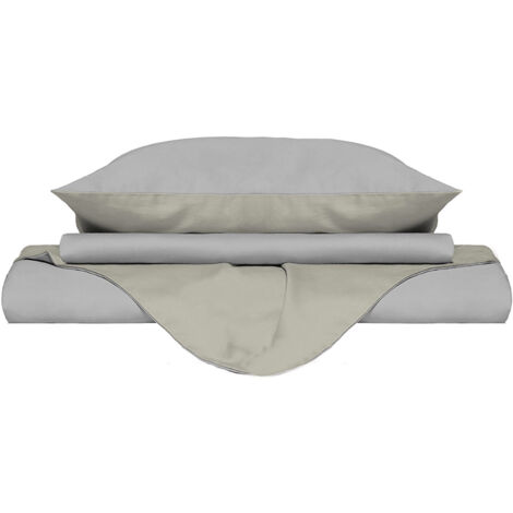 Copripiumino Singolo con Sacco e Federe Doubleface Grigio Chiaro/Panna
