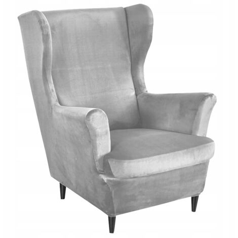COPRIPOLTRONA WINGBACK IN VELLUTO ELASTICO GRIGIO CHIARO [22E5]