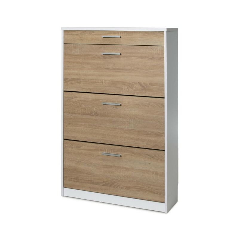 Topkit - Meuble à chaussures Manzanares 3ab Armoire à chaussures Meuble à chaussures avec 3 portes pliantes et un tiroir Couleur Blanc Chêne Topkit - Meuble à chaussures Manzanares 3ab Armoire à chaussures Meuble à chaussures avec 3 portes pliantes et un tiroir Couleur Blanc Chêne