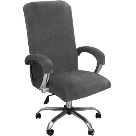 Coprisedia da ufficio in velluto, coprisedia elasticizzato con copribraccioli, coprisedia universale per sedie da ufficio con schienale alto, lavabile, grigio, taglia XL
