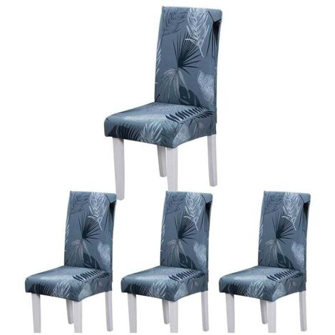 Coprisedie per sala da pranzo (Summer Leaf Blue, set da 4), coprisedie elastici e resistenti, moderni, per matrimoni, hotel e ristoranti.