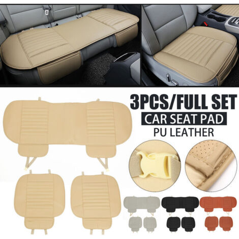 Coprisedile per auto, 3 pezzi, traspirante, in bambù, con cuscino in pelle PU per sedile auto (beige, tipo 4)