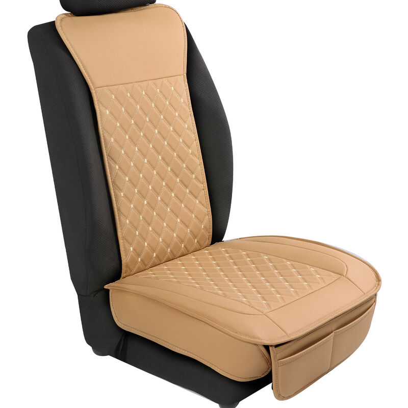 Image of Drillpro - Coprisedile per auto in pelle pu Deluxe Cuscino anteriore Protezione per tappetino Antiscivolo universale Beige